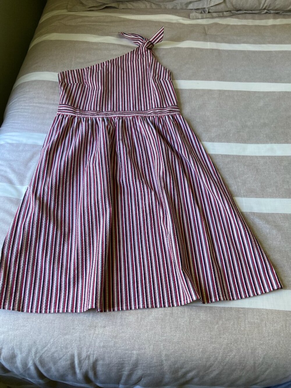 NWT Womens LOFT Red Striped One Shoulder Halter Dress Sz 8